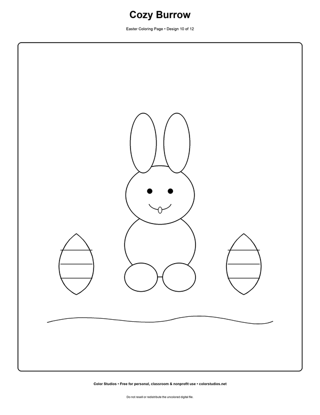 Cozy Burrow, an original easter coloring page with easy complexity