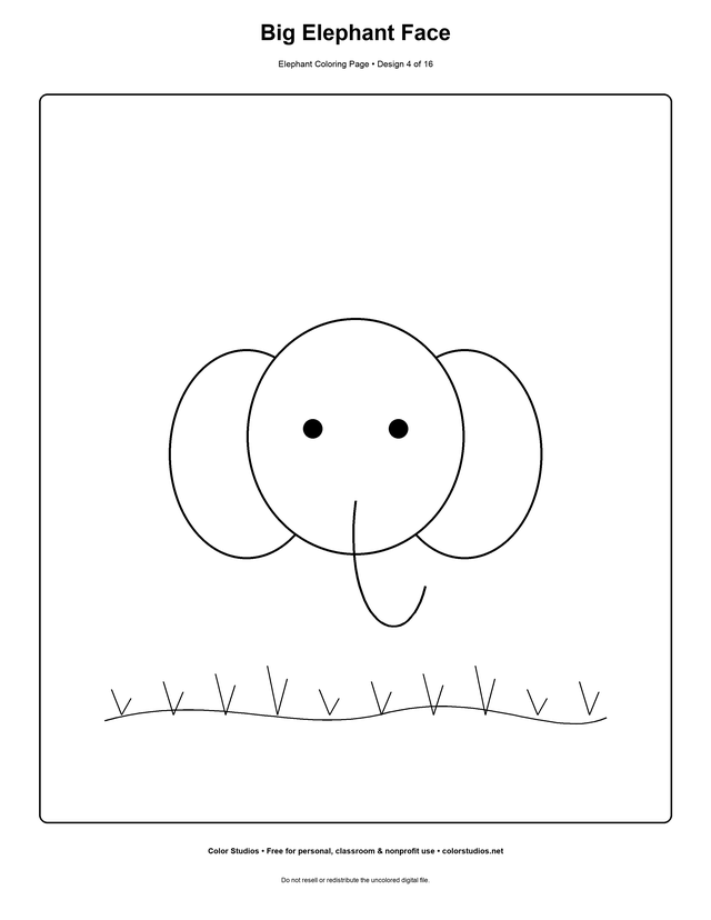 Big Elephant Face, an original elephant coloring page with easy complexity