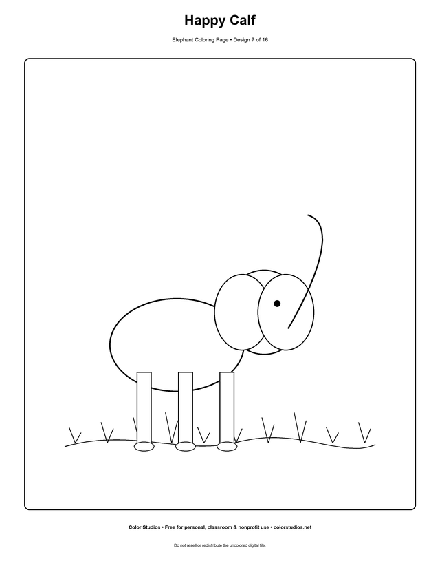 Happy Calf, an original elephant coloring page with easy complexity