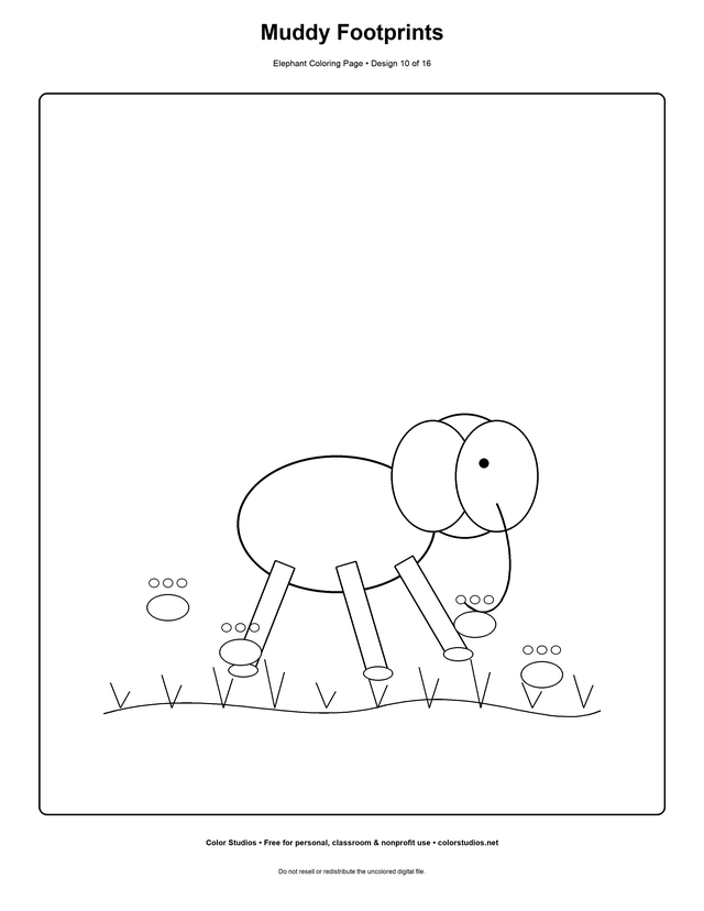 Muddy Footprints, an original elephant coloring page with easy complexity