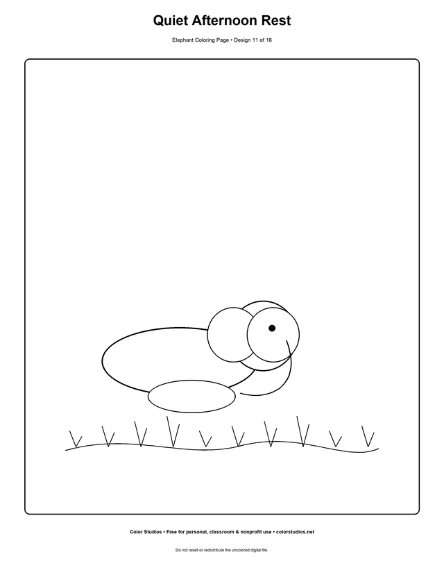 Quiet Afternoon Rest, an original elephant coloring page with medium complexity