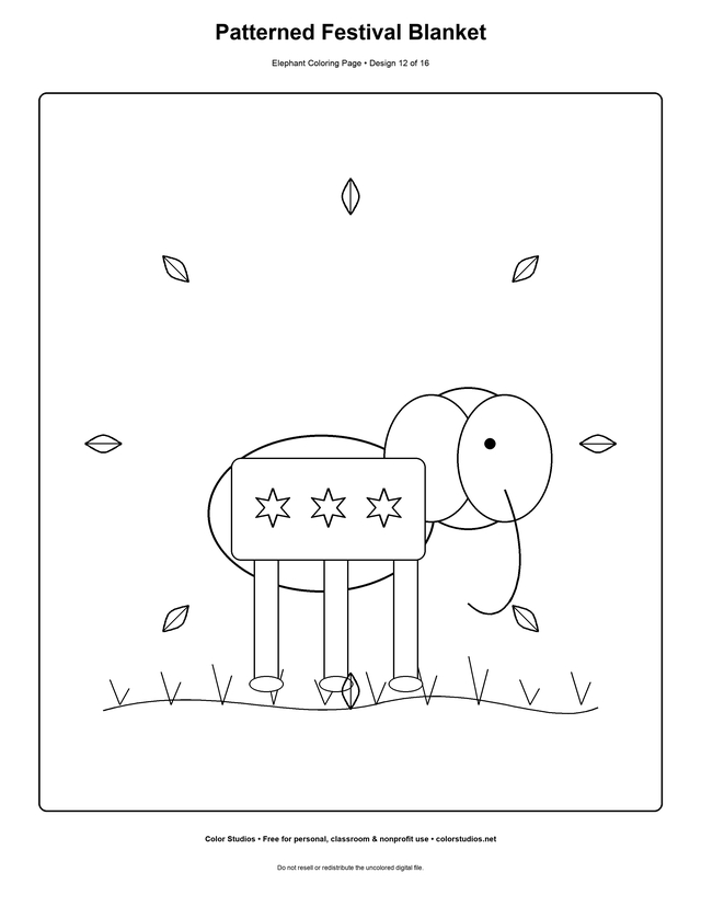 Patterned Festival Blanket, an original elephant coloring page with detailed complexity