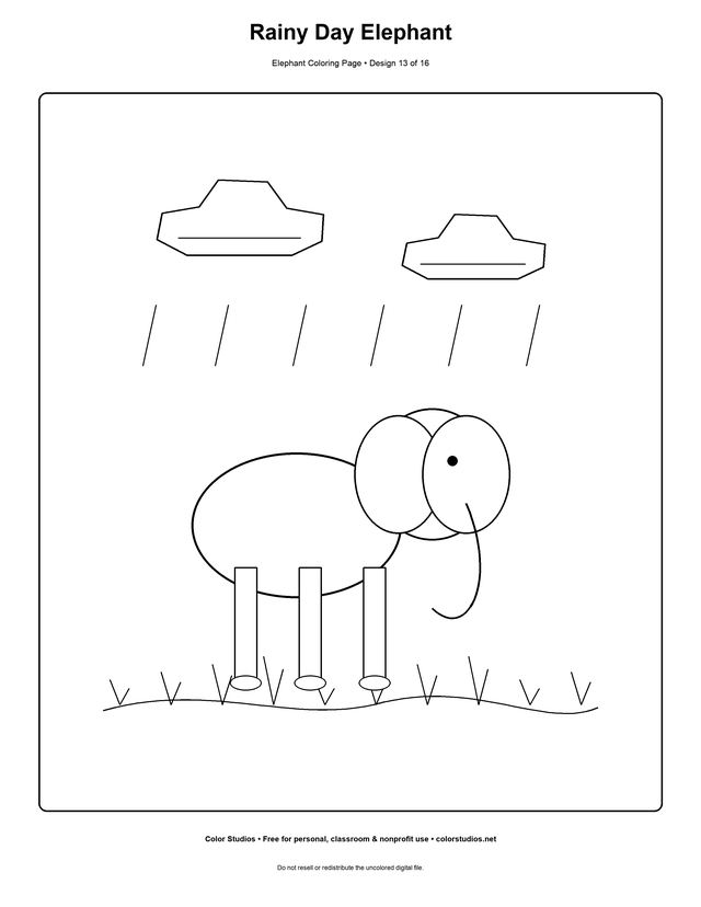 Rainy Day Elephant, an original elephant coloring page with easy complexity