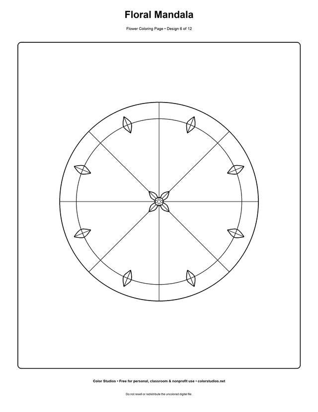 Floral Mandala, an original flower coloring page with detailed complexity