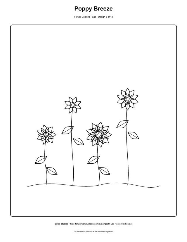 Poppy Breeze, an original flower coloring page with medium complexity