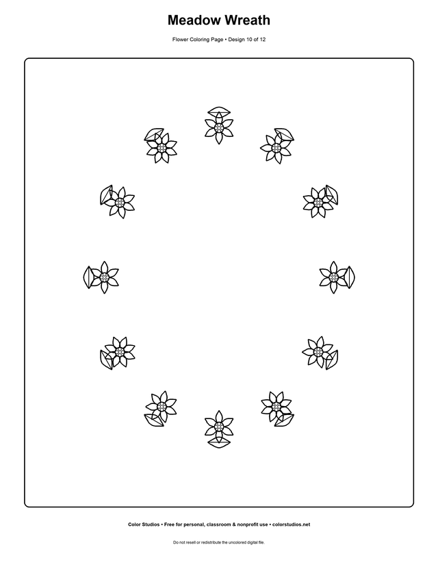 Meadow Wreath, an original flower coloring page with easy complexity