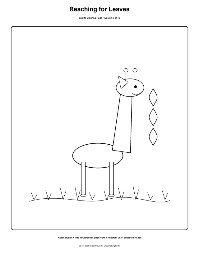 Reaching for Leaves, an original giraffe coloring page with medium complexity
