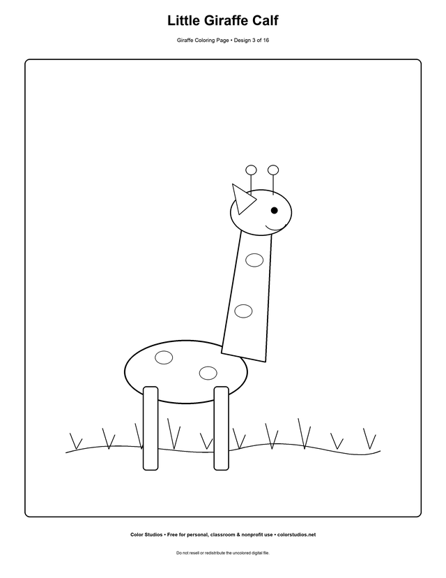 Little Giraffe Calf, an original giraffe coloring page with detailed complexity