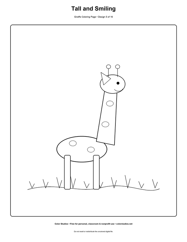 Tall and Smiling, an original giraffe coloring page with medium complexity