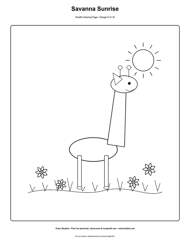 Savanna Sunrise, an original giraffe coloring page with detailed complexity