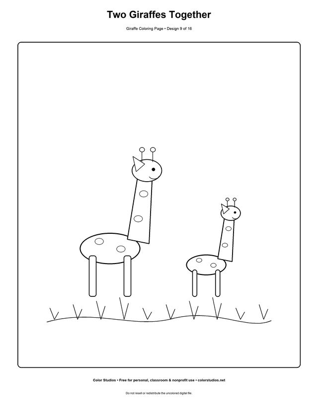 Two Giraffes Together, an original giraffe coloring page with detailed complexity