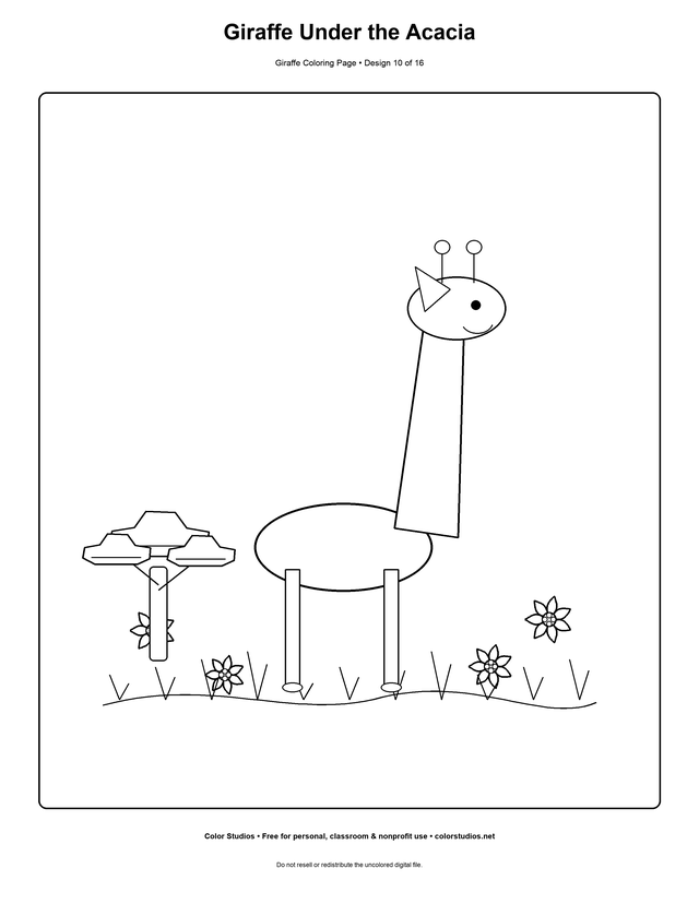 Giraffe Under the Acacia, an original giraffe coloring page with easy complexity