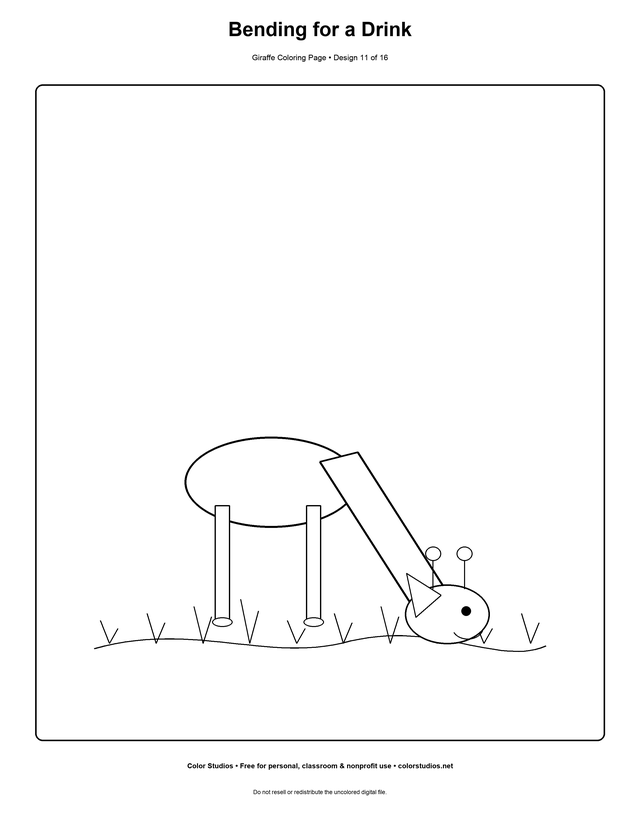 Bending for a Drink, an original giraffe coloring page with medium complexity