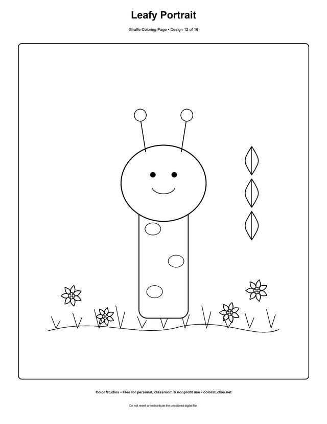 Leafy Portrait, an original giraffe coloring page with detailed complexity