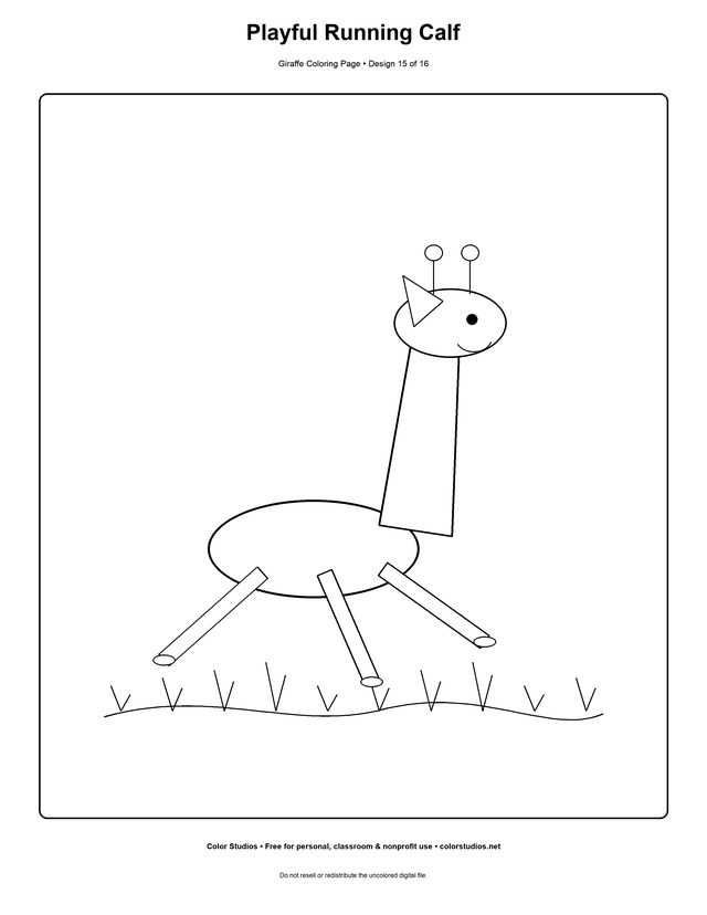 Playful Running Calf, an original giraffe coloring page with detailed complexity