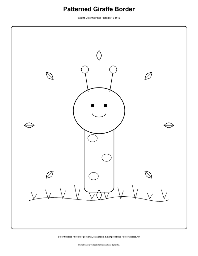 Patterned Giraffe Border, an original giraffe coloring page with easy complexity