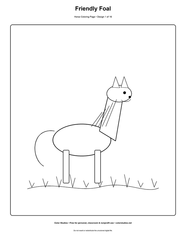 Friendly Foal, an original horse coloring page