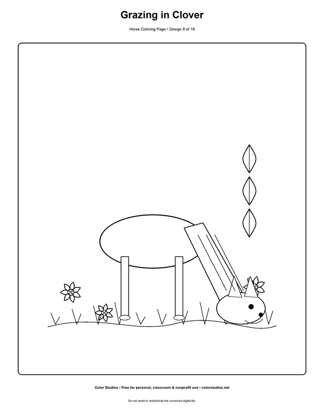 Grazing in Clover, an original horse coloring page with medium complexity
