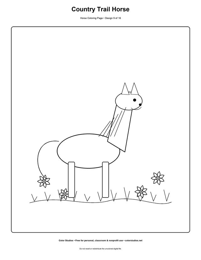 Country Trail Horse, an original horse coloring page with detailed complexity