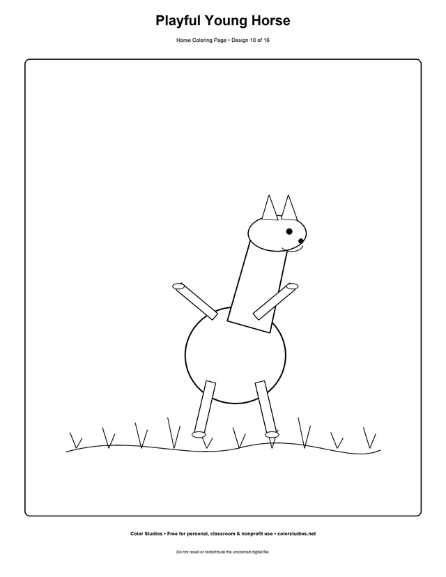 Playful Young Horse, an original horse coloring page with easy complexity