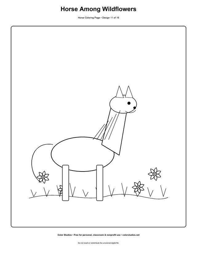 Horse Among Wildflowers, an original horse coloring page with medium complexity