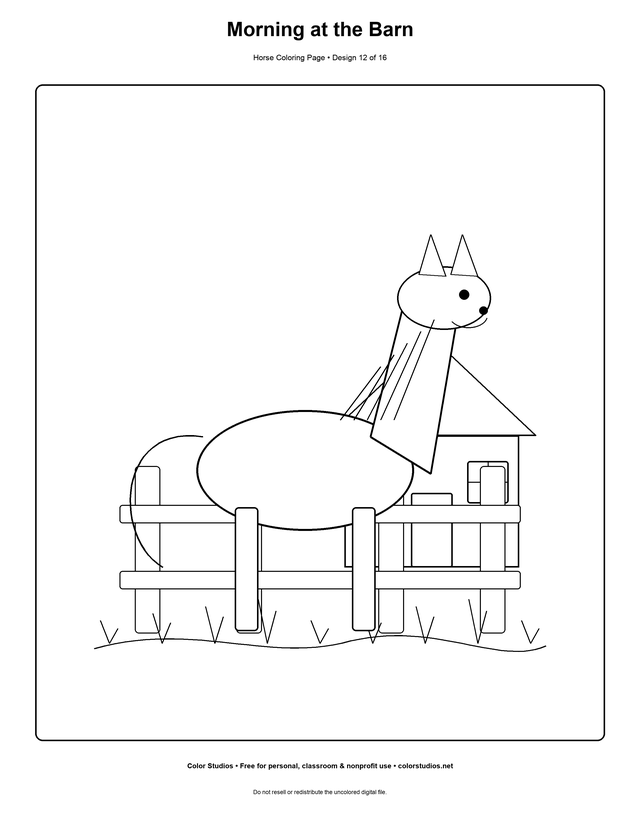 Morning at the Barn, an original horse coloring page with detailed complexity
