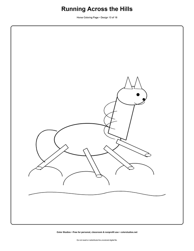 Running Across the Hills, an original horse coloring page with easy complexity