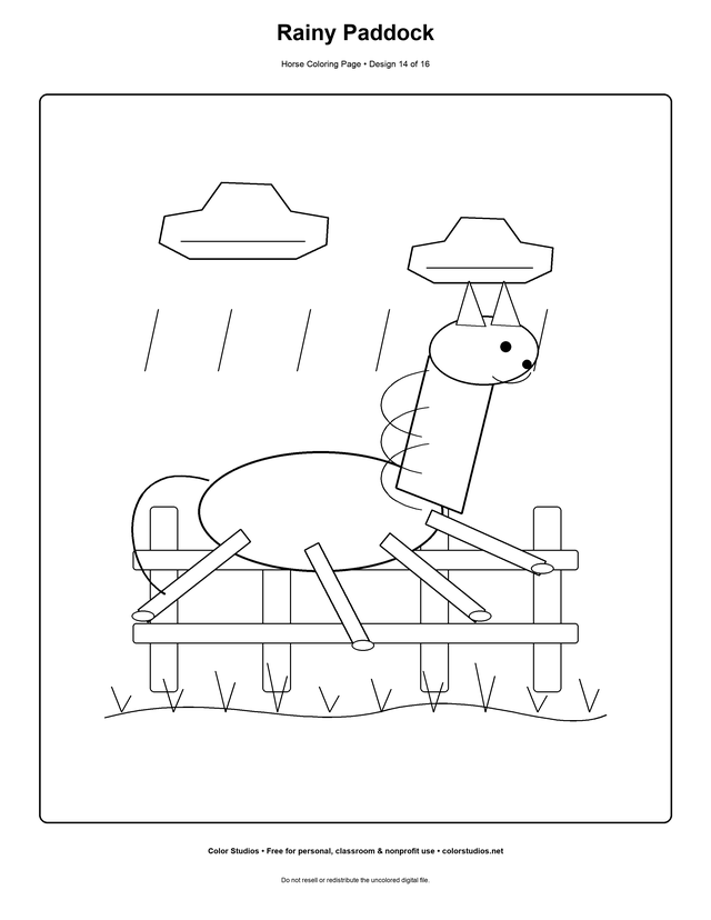 Rainy Paddock, an original horse coloring page with medium complexity