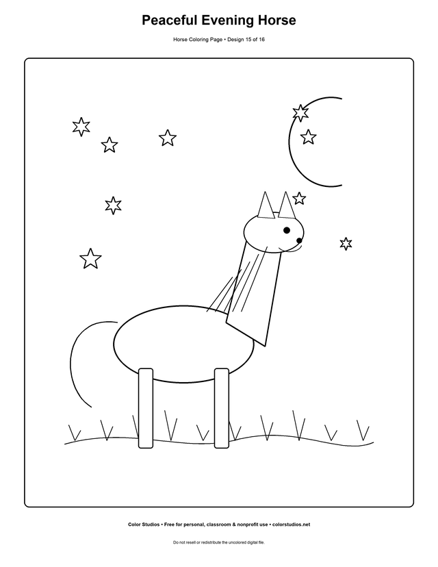 Peaceful Evening Horse, an original horse coloring page with detailed complexity