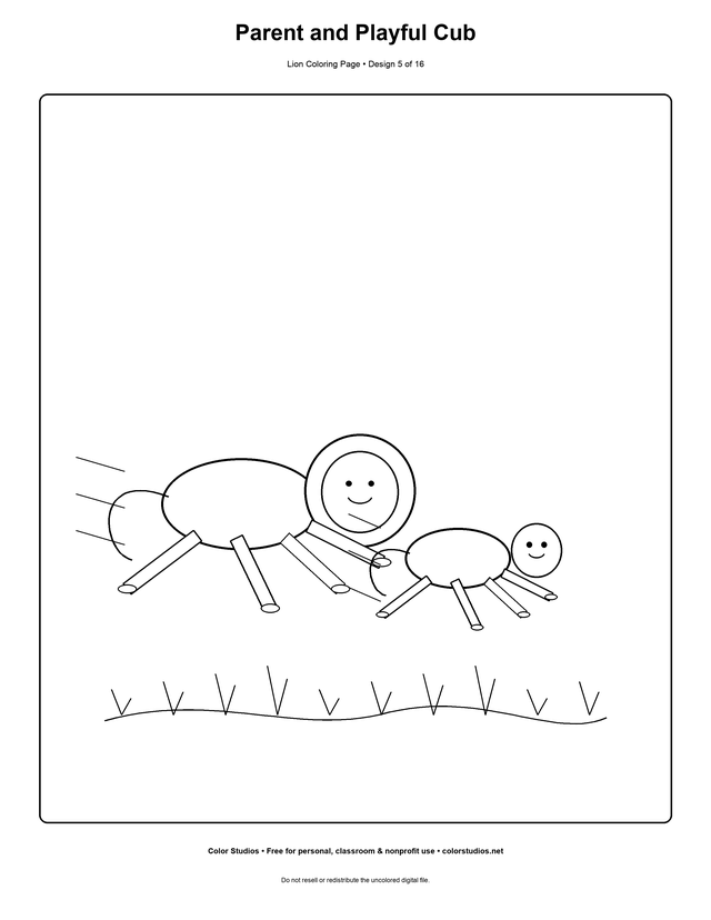 Parent and Playful Cub lion coloring page preview