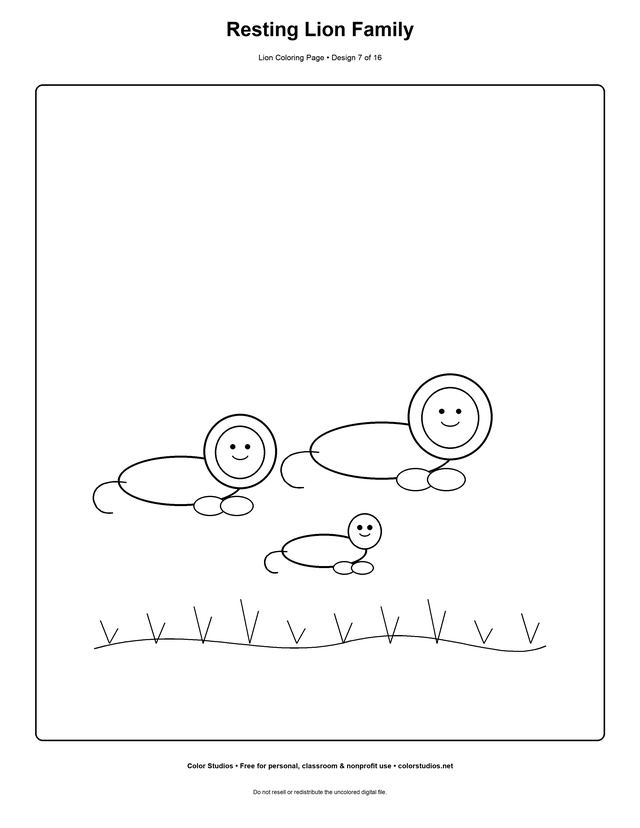 Resting Lion Family lion coloring page preview