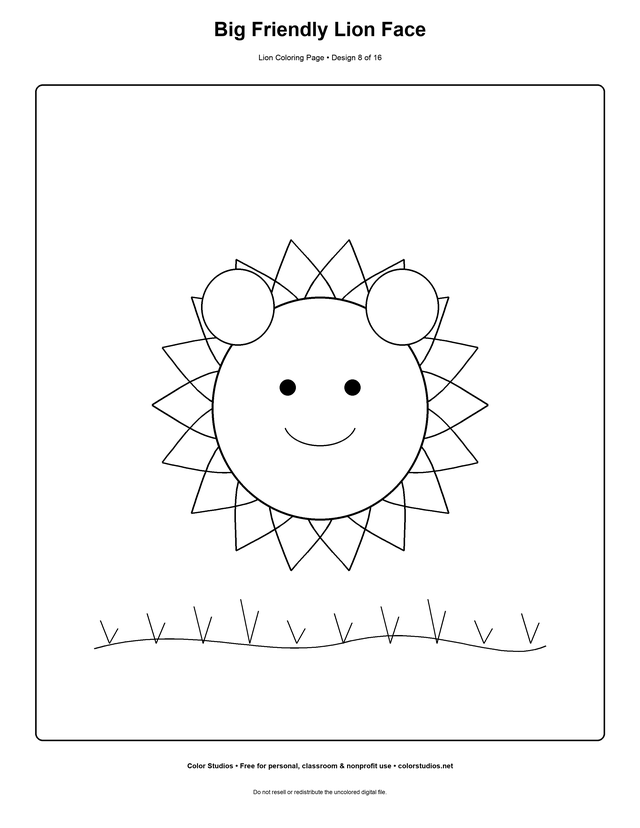 Big Friendly Lion Face lion coloring page preview