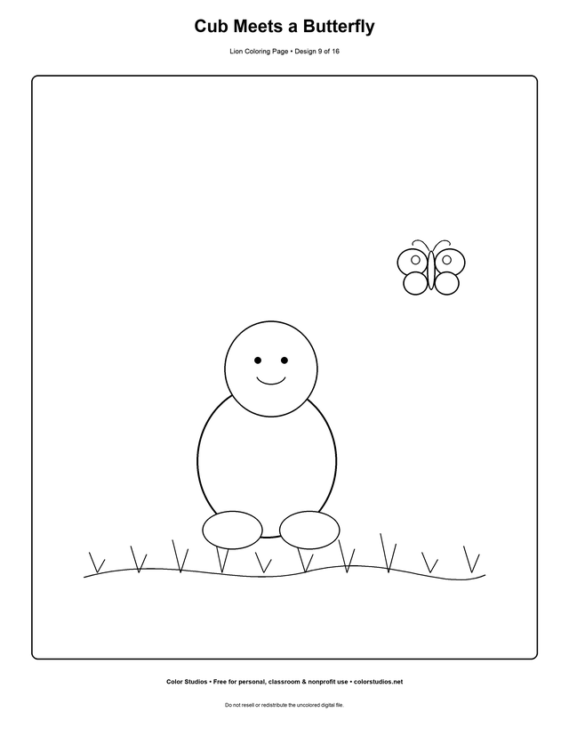 Cub Meets a Butterfly lion coloring page preview