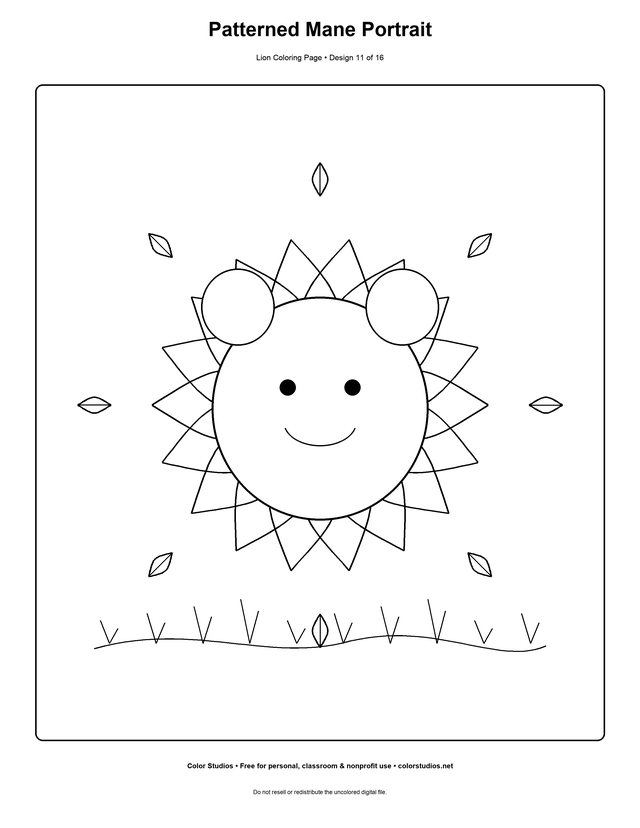 Patterned Mane Portrait lion coloring page preview