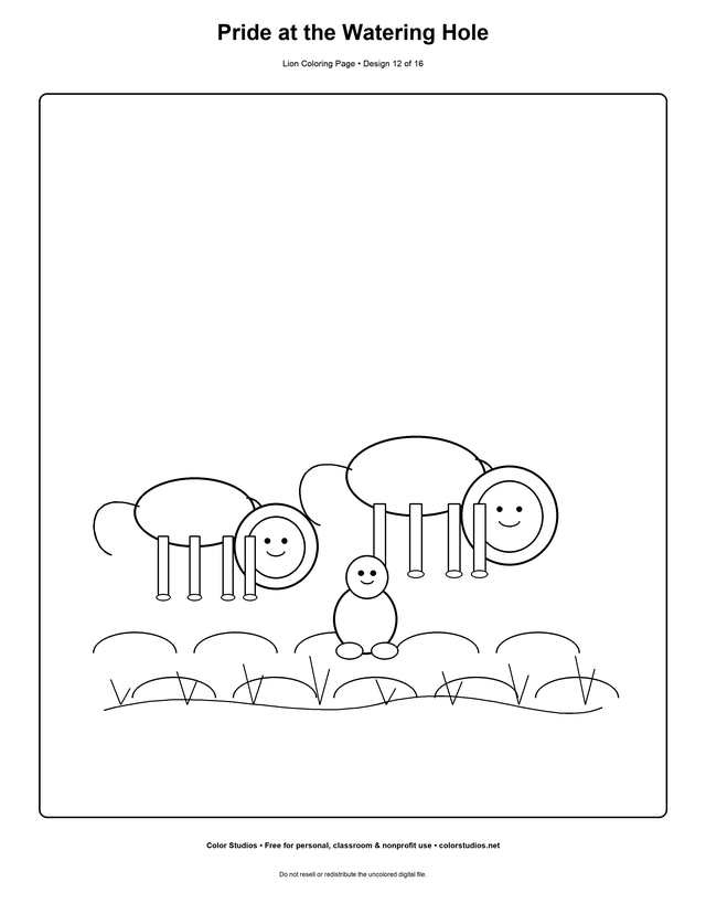 Pride at the Watering Hole lion coloring page preview