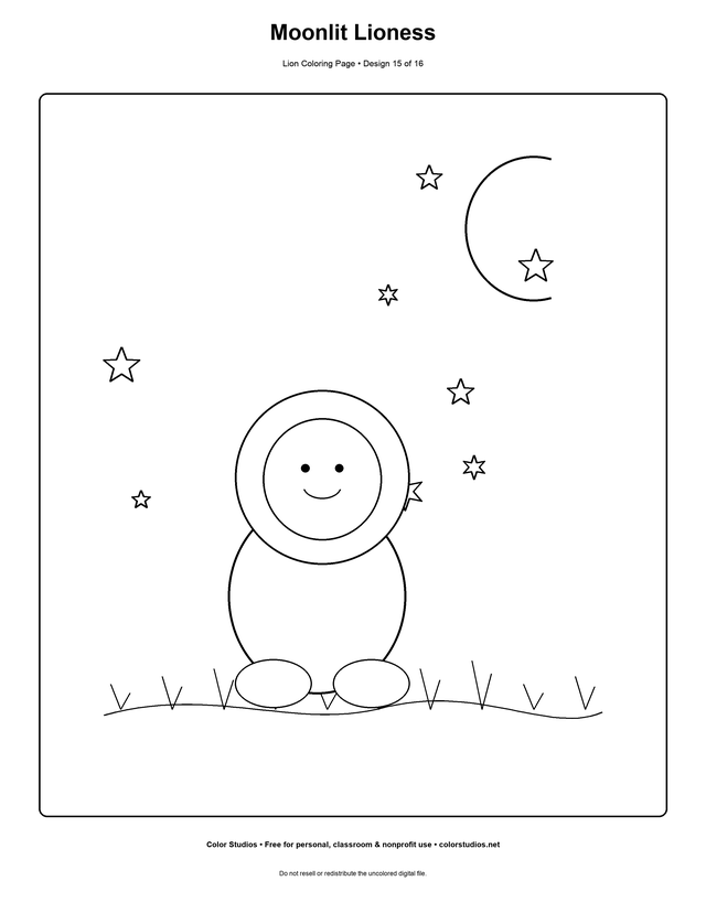 Moonlit Lioness lion coloring page preview
