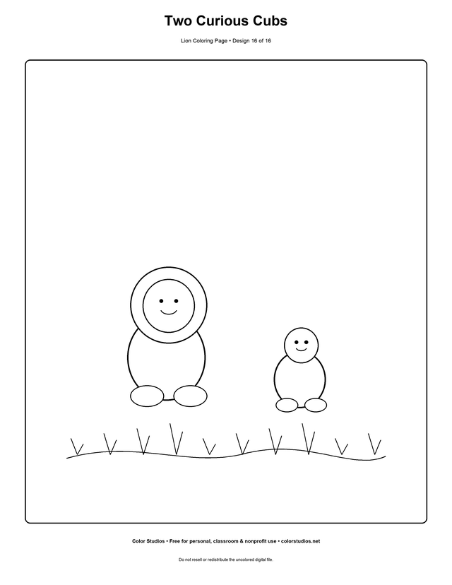 Two Curious Cubs lion coloring page preview
