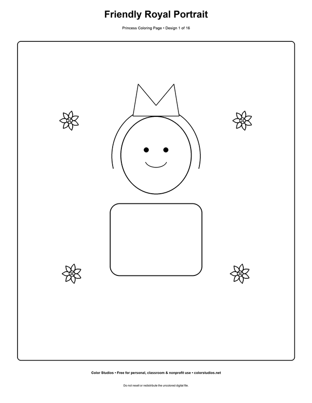 Friendly Royal Portrait, an original princess coloring page