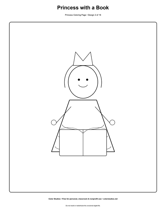 Princess with a Book, an original princess coloring page with medium complexity
