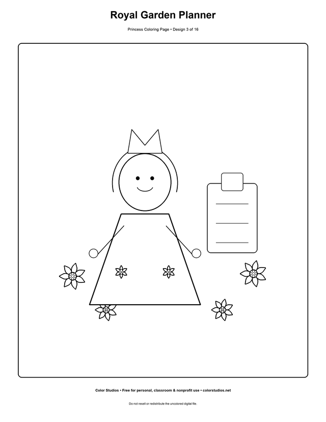 Royal Garden Planner, an original princess coloring page with detailed complexity