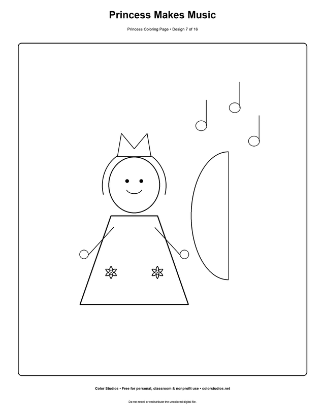 Princess Makes Music, an original princess coloring page with easy complexity
