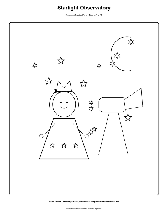 Starlight Observatory, an original princess coloring page with medium complexity