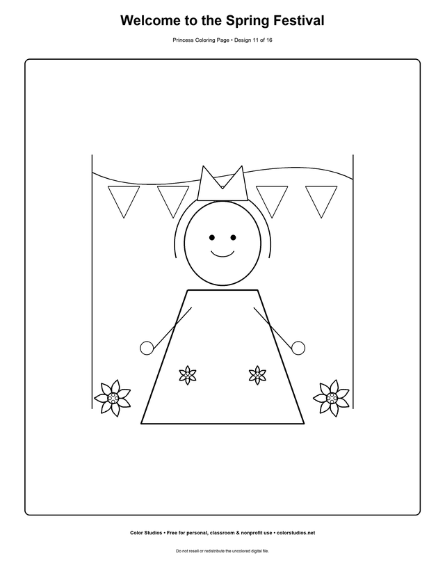 Welcome to the Spring Festival, an original princess coloring page with medium complexity