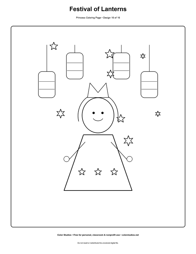 Festival of Lanterns, an original princess coloring page with easy complexity
