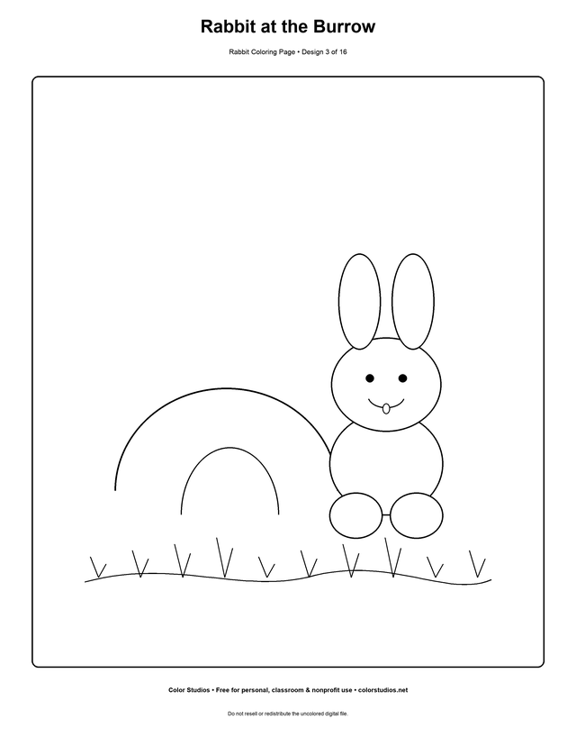 Rabbit at the Burrow, an original rabbit coloring page with detailed complexity