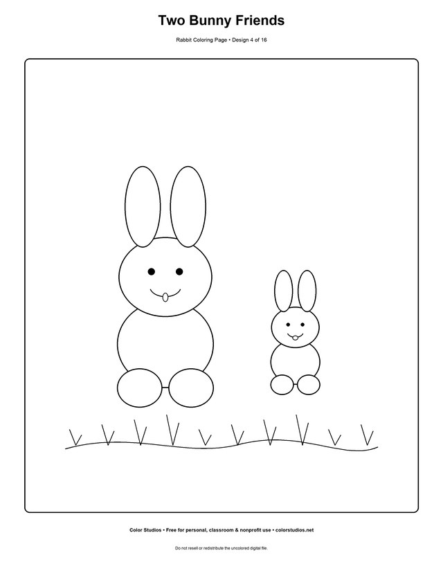 Two Bunny Friends, an original rabbit coloring page with easy complexity