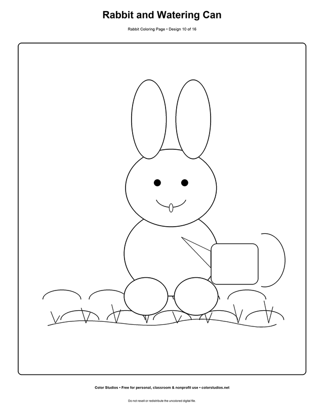 Rabbit and Watering Can, an original rabbit coloring page with easy complexity