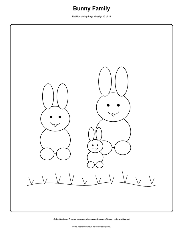 Bunny Family, an original rabbit coloring page with detailed complexity