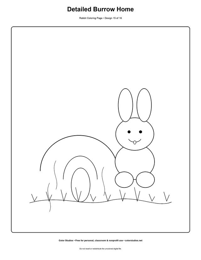 Detailed Burrow Home, an original rabbit coloring page with detailed complexity