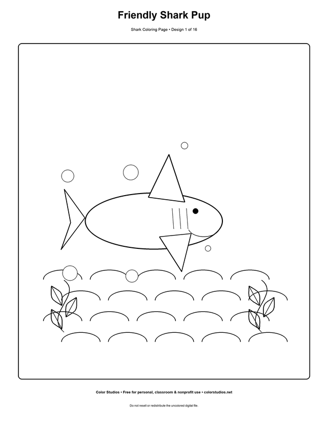 Preview of an original shark coloring page